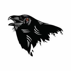 crow the magic black bird logo, silhouette of raven bird head vrctor illustration