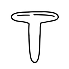 Capital letter T in doodle style. Vector isolated lettering illustration.