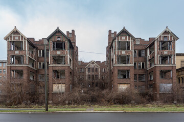 Abandoned vintate red brick apartment building