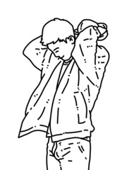 black and white of cute man for coloring