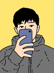 cute man cartoon on yellow background