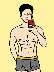 Fototapeta premium cute man cartoon on yellow background