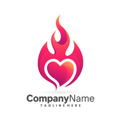 fire and heart vector logo design