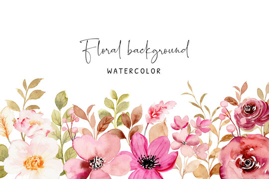 Burgundy rose flower garden background with watercolor
