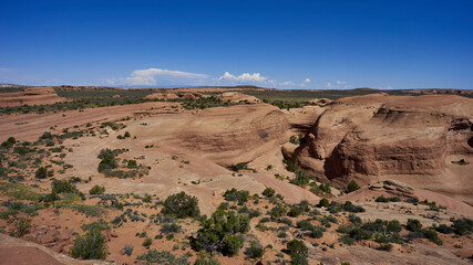 Arieal shot of the Arches National park on a bright day