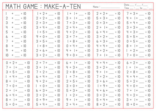 Children Learning Printable - Math Game - Make a Ten