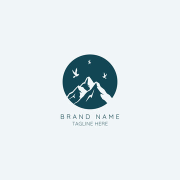 Mountains Vintage styled logo design vector illustration template for Outdoor Adventure