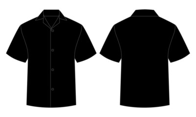 Blank Black Short Sleeve Factory Uniform Shirt Template on White Background. Front and Back View, Vector File.