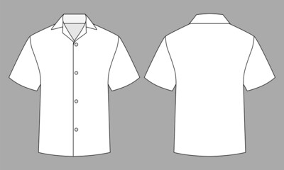 Blank White Short Sleeve Factory Uniform Shirt Template On Gray Background.Front and Back View, Vector File. © Sansom