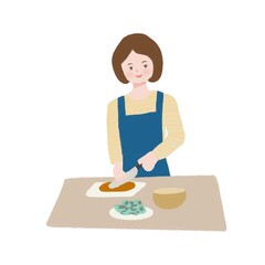 女性　料理をしている　イラスト　手書き