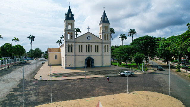 Beautiful white cathedral in the center of Sao Tome and Principe in Central Africa