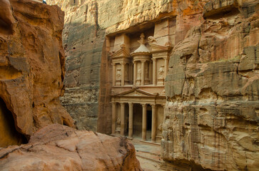 Closeup shot of Al-Khazneh in Petra, Jordan