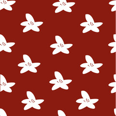White flower on red background vector seamless pattern.