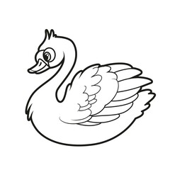 Cute cartoon Swan color variation drawing for coloring on a white background