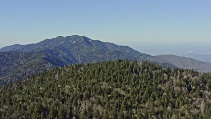 Smokey Mountains Aerial v17 panoramic view of appalachian mountain trail capturing beautiful scenery of diffuse sky and mountain ranges across swain and sevier county - November 2020