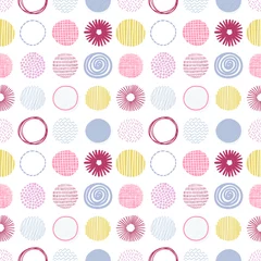 Blackout curtains Pastel Hand drawn round decor abstract elements in rows. Isolated vector pastel colorful seamless pattern on white background.