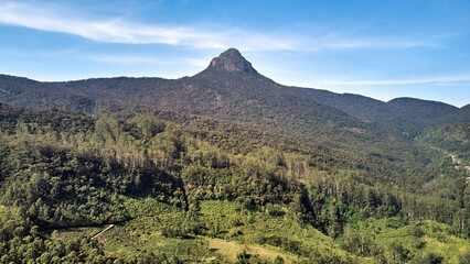 Aerial view of Adam's Peak. Sacred mountain in Sri Lanka. Sri pada.