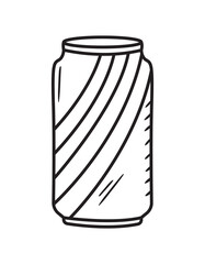 Black outline soda can icon. Doodle silhouette of drink container. Hand drawn fast food beverage. Vector illustration