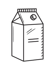 Black outline juice package icon. Doodle silhouette of cardbord drink box. Hand drawn fast food drink. Vector illustration