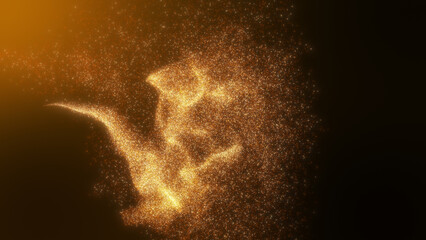 Orange gold  glow dust particles flowing.