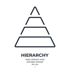 Hierarchy pyramid editable stroke outline icon isolated on white background flat vector illustration. Pixel perfect. 64 x 64.