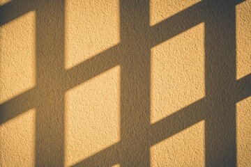 Window natural shadow overlay effect on textured orange background. Sunset time. - 489225772