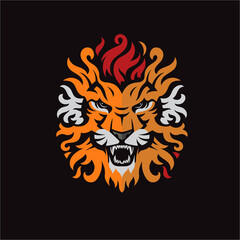 abstract angry lion fire head color vector