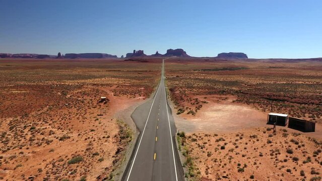 Distant View Of Monument Valley From The Famous Forrest Gump Point In Mexican Hat, Utah. wide aerial