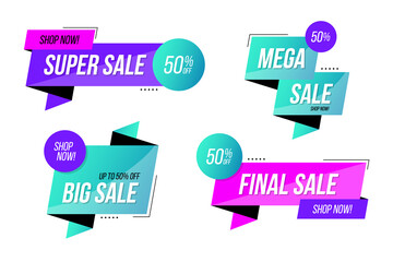 Set of promotional sale badges. Commercial labels for business, shopping, sale promotion and advertising. Vector illustration.