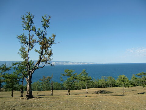 Photo of the Baikal landscape on Olkhon Island in the Irkutsk region, spring and summer holidays in Russia