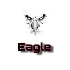 "eagle"  lettering text with eagle's face icon or logo