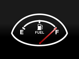 Full tank sign. Fuel gauge. Car petrol meter F. Gas filled vehicle indicator. Vector illustration.