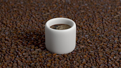 Cup of coffee inside coffee beans