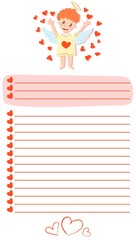 Copy space for memo, weekly or daily planner, note paper, to do list, sticker template decorated with baby cupid angel. Cute and funny. Inspirational quote. Love and hearts. Valentines Day greeting