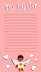 Copy space for memo, weekly or daily planner, note paper, to do list, sticker template decorated with baby cupid angel. Cute and funny. Inspirational quote. Love and hearts. Valentines Day greeting