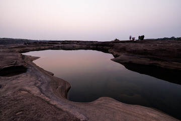 amezing beautiful landscape view rock stone grand canyon sam phan bok and mekong river morning sunlight at Ubon Ratchathani Thailand