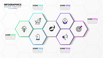 Infographic template with icons and 6 options or steps. Hexagon
