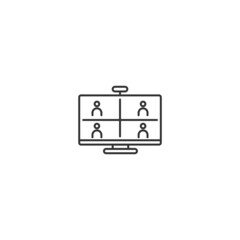 Virtual video interview work line icon. Screen webinar monitor digital news talk