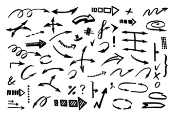 Set of doodle arrows vector illustration.