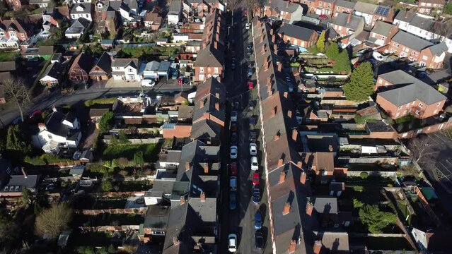 Generic view of a British street of terraced houses in Birmingham UK