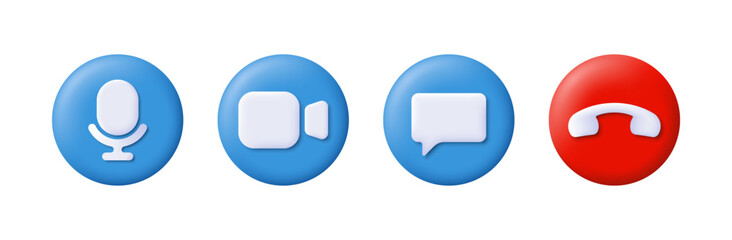 3d vector illustration of video and audio call icon. Chat icon. End of the call icon.