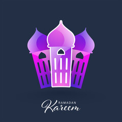 Ramadan Kareem Celebration Concept With Gradient Mosque On Slate Grey Background.