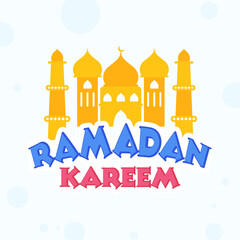 Ramadan Kareem Font With Flat Mosque On White Background.