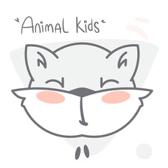Linear image of a fox in a children's style. Postcard doodle vector element.