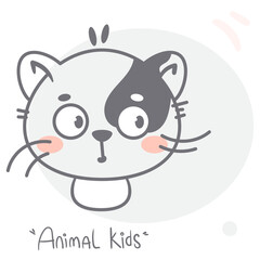 A linear image of a kitten in a children's style. Postcard doodle vector element.