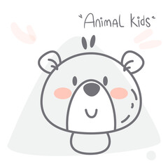 A linear image of a cute teddy bear in a children's style. Postcard doodle vector element.