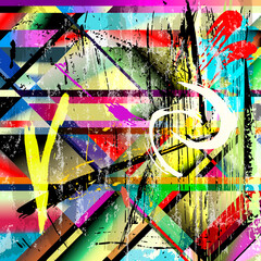 abstract geometric background composition, with paint strokes, splashes, triangles and squares