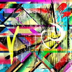 Poster abstract geometric background composition, with paint strokes, splashes, triangles and squares © Kirsten Hinte