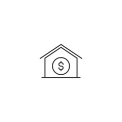 Household income estate home tax line icon. Money house finance payment