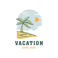 Beautiful beach landscape logo design vector illustration